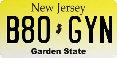 NJ license plate B80GYN