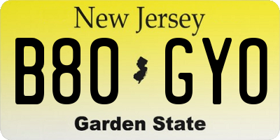 NJ license plate B80GYO