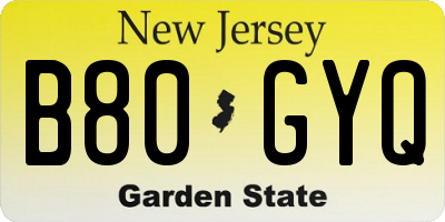 NJ license plate B80GYQ