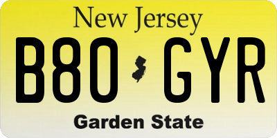 NJ license plate B80GYR