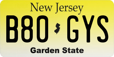 NJ license plate B80GYS