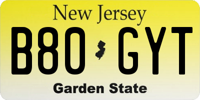 NJ license plate B80GYT