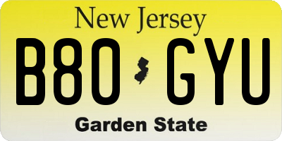 NJ license plate B80GYU
