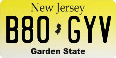 NJ license plate B80GYV