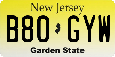 NJ license plate B80GYW