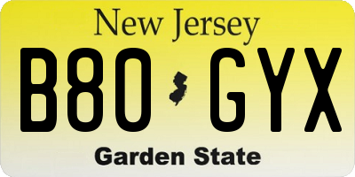 NJ license plate B80GYX