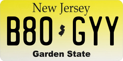 NJ license plate B80GYY