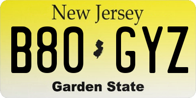 NJ license plate B80GYZ