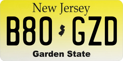 NJ license plate B80GZD