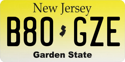 NJ license plate B80GZE