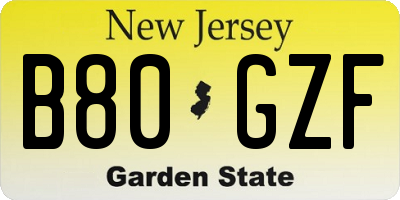 NJ license plate B80GZF