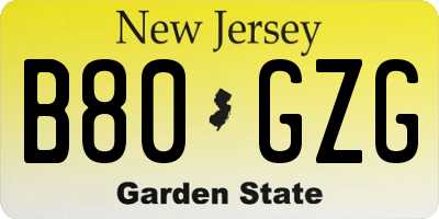NJ license plate B80GZG