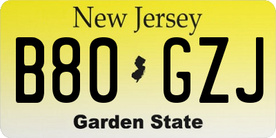 NJ license plate B80GZJ