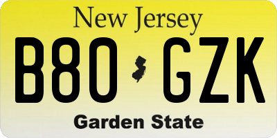 NJ license plate B80GZK