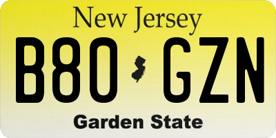 NJ license plate B80GZN