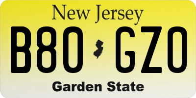NJ license plate B80GZO