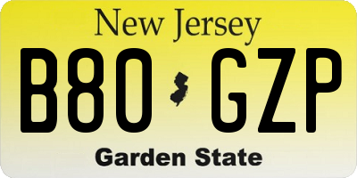 NJ license plate B80GZP