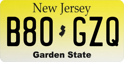 NJ license plate B80GZQ