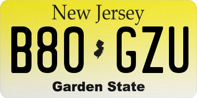 NJ license plate B80GZU