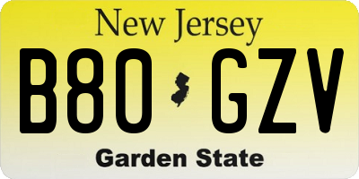 NJ license plate B80GZV