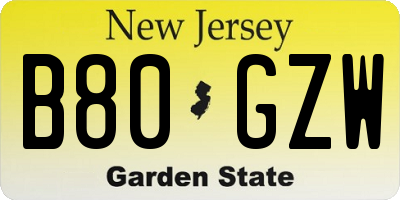 NJ license plate B80GZW