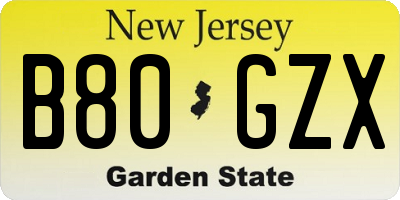 NJ license plate B80GZX