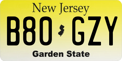 NJ license plate B80GZY