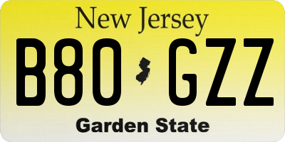 NJ license plate B80GZZ