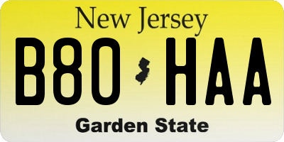 NJ license plate B80HAA