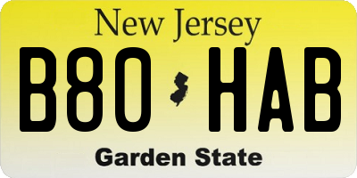 NJ license plate B80HAB