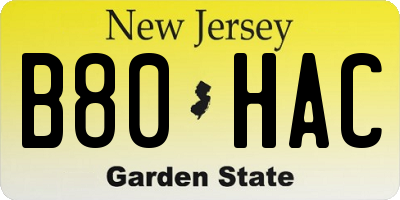 NJ license plate B80HAC
