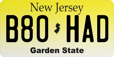 NJ license plate B80HAD