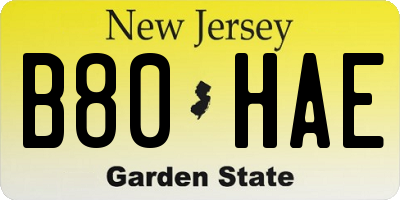 NJ license plate B80HAE