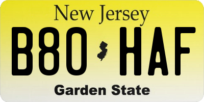 NJ license plate B80HAF