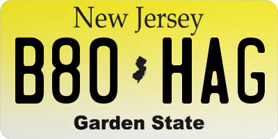 NJ license plate B80HAG