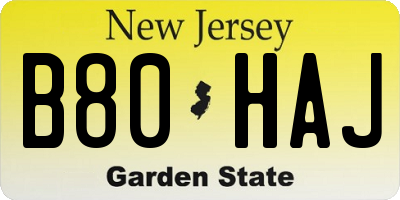 NJ license plate B80HAJ