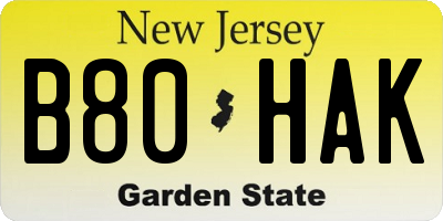 NJ license plate B80HAK