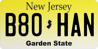 NJ license plate B80HAN