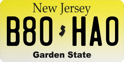 NJ license plate B80HAO