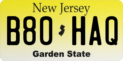 NJ license plate B80HAQ