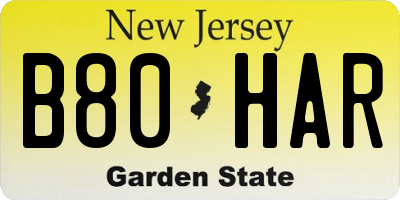 NJ license plate B80HAR