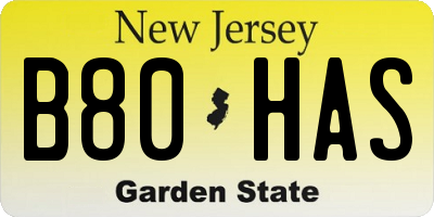 NJ license plate B80HAS