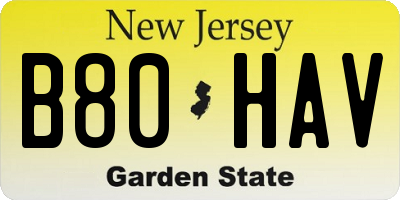 NJ license plate B80HAV