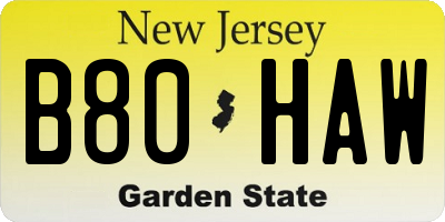 NJ license plate B80HAW