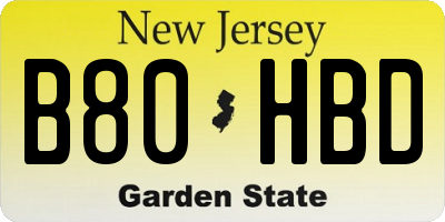 NJ license plate B80HBD