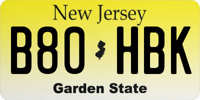 NJ license plate B80HBK