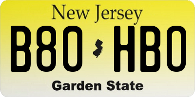 NJ license plate B80HBO