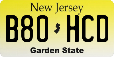 NJ license plate B80HCD