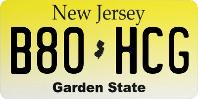 NJ license plate B80HCG