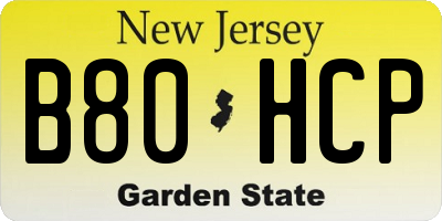 NJ license plate B80HCP